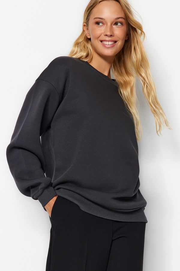 Trendyol Trendyol Anthracite Oversize/Comfortable fit Basic Crew Neck Thick/Fleece Knitted Sweatshirt