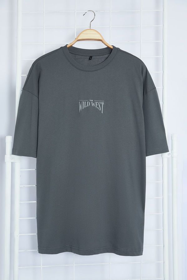 Trendyol Trendyol Anthracite Oversize/Wide Cut 100% Back Printed T-Shirt