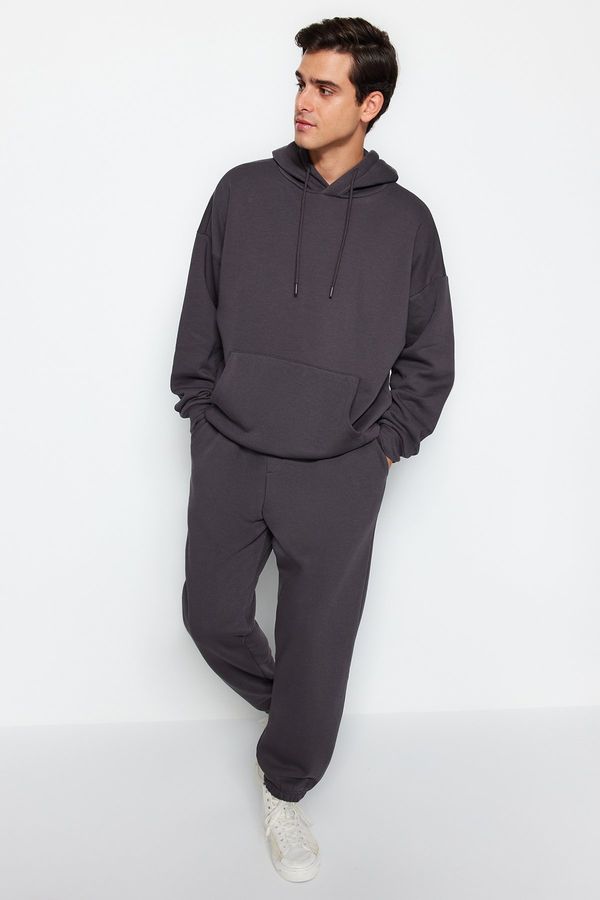 Trendyol Trendyol Anthracite Oversize/Wide Cut Hooded Warm Sweatshirt Tracksuit