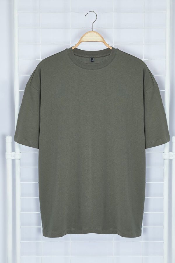 Trendyol Trendyol Anthracite Oversize/Wide Cut More Sustainable 100% Organic Cotton T-shirt with Back Text Printed