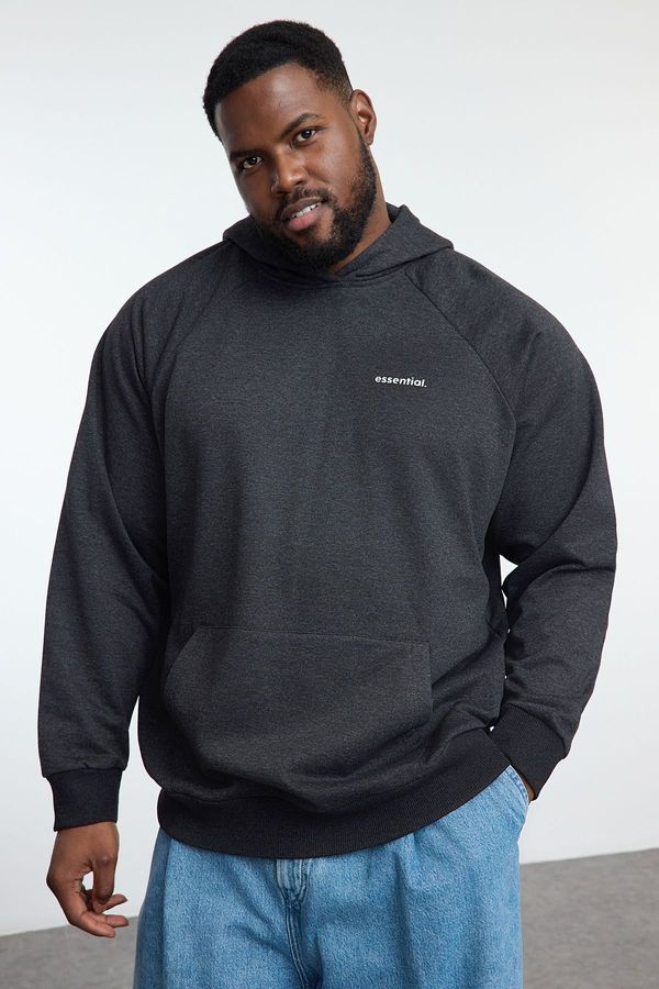 Trendyol Trendyol Anthracite Oversize/Wide Cut Raglan Sleeve Hooded Plus Size Sweatshirt