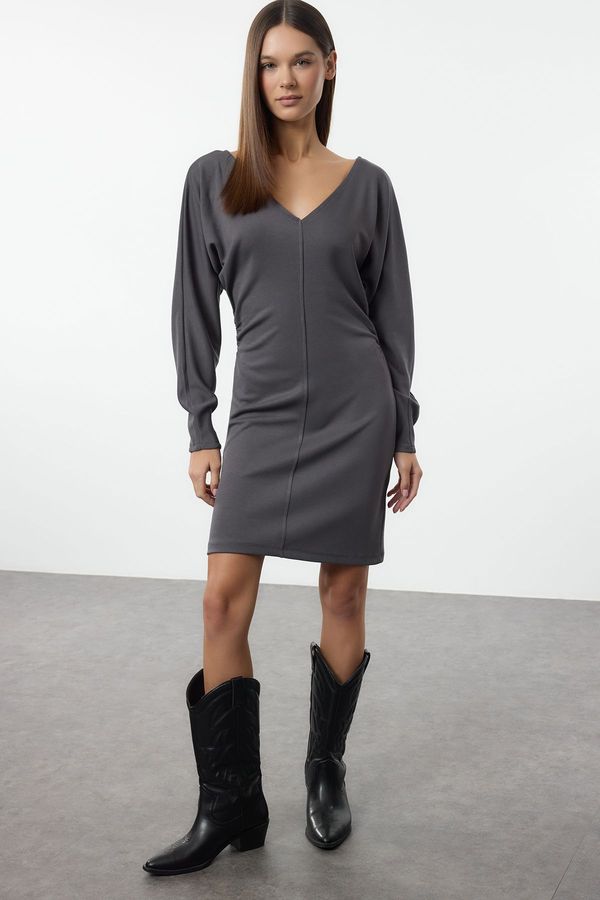 Trendyol Trendyol Anthracite Padded Bodycone/Fits the Body Mini Knit Dress