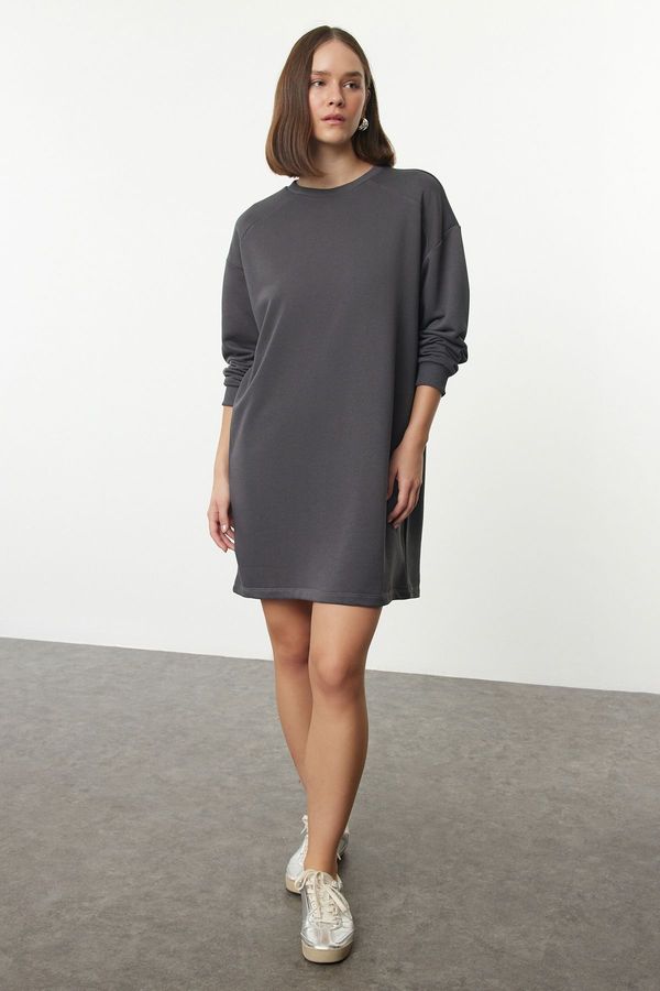 Trendyol Trendyol Anthracite Plain Mini Relaxed/Comfortable Cut Knitted Dress