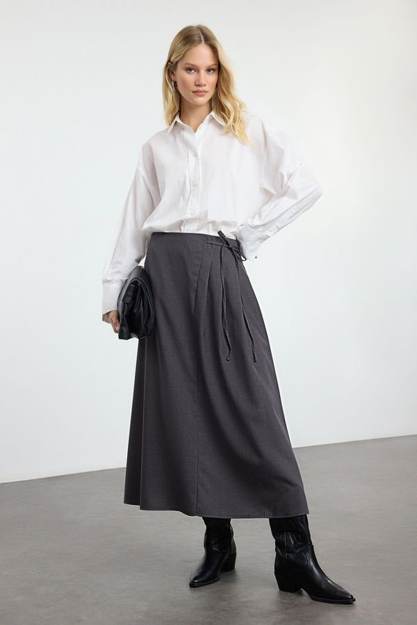 Trendyol Trendyol Anthracite Pleat Detailed Woven Skirt