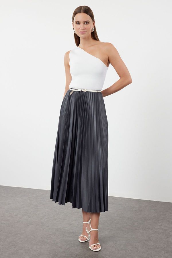 Trendyol Trendyol Anthracite Pleated Maxi Knitted Skirt