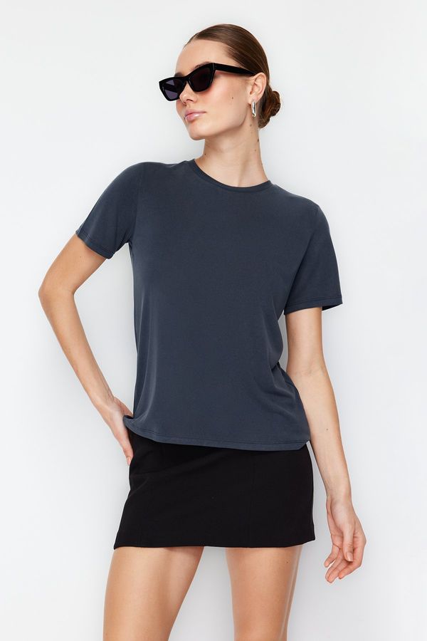 Trendyol Trendyol Anthracite Premium Soft Textured Modal Basic Knitted T-Shirt