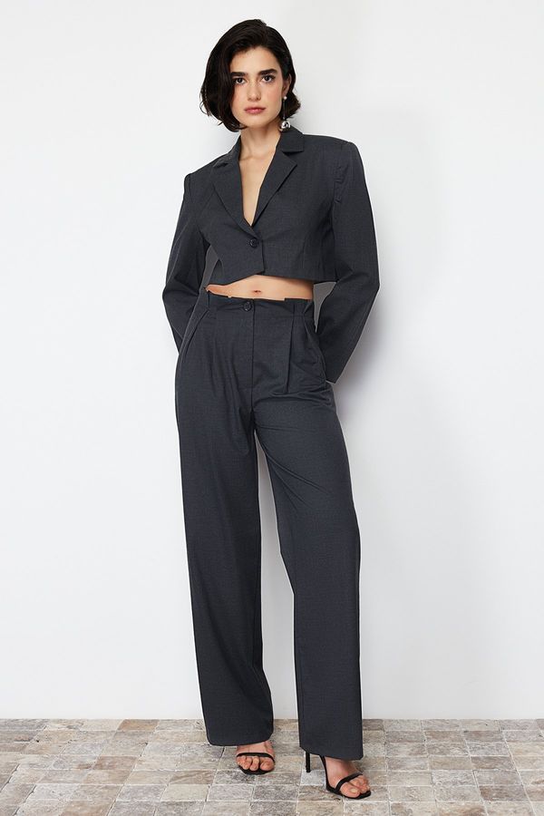 Trendyol Trendyol Anthracite Premium Wide Leg Pinstripe Polyviscon Woven Trousers