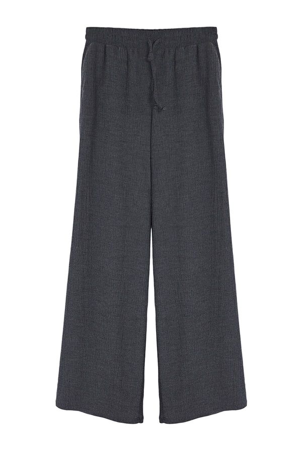 Trendyol Trendyol Anthracite Premium Wide Leg Stretchy Knitted Trousers