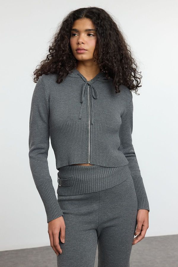 Trendyol Trendyol Anthracite Premium Yarn/Special Yarn Hooded Knitwear Bottom-Top Set