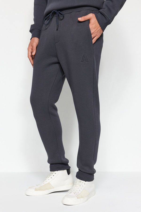 Trendyol Trendyol Anthracite Regular Cut Letter Embroidered Sweatpants