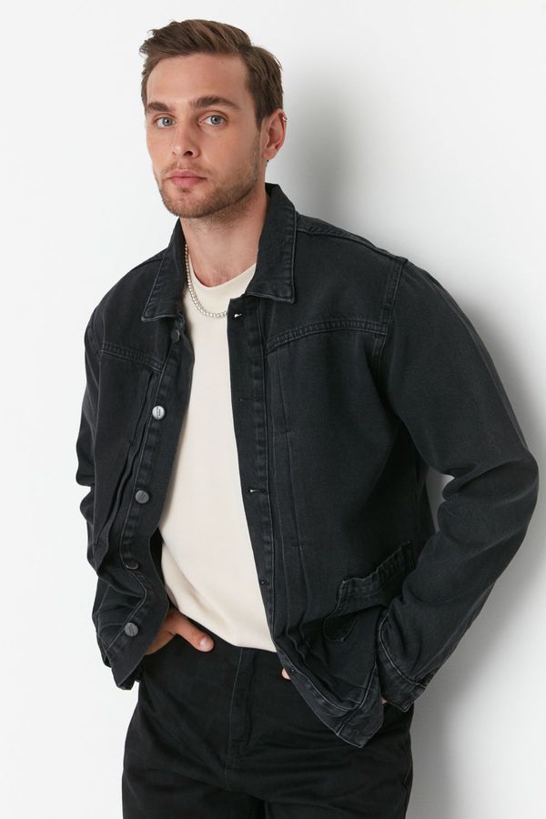 Trendyol Trendyol Anthracite Regular Fit Ribbed Denim Jeans Jacket