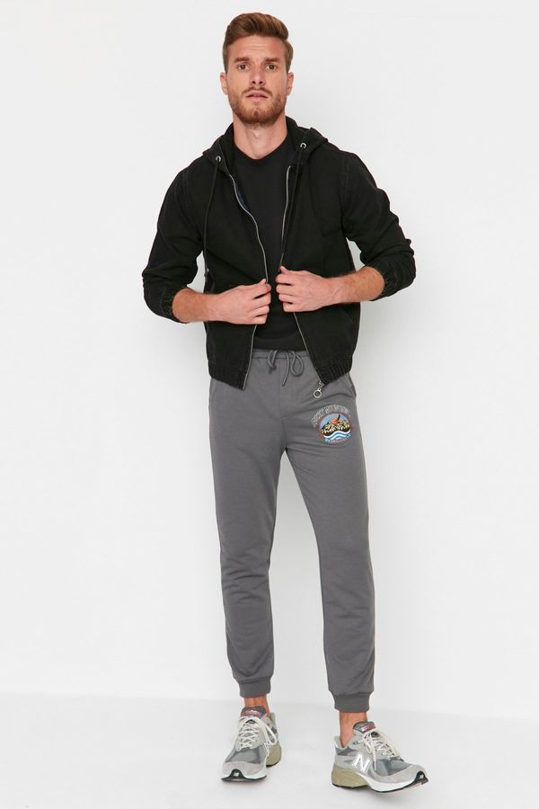 Trendyol Trendyol Anthracite Regular/Normal Cut Printed Elastic Leg Sweatpants