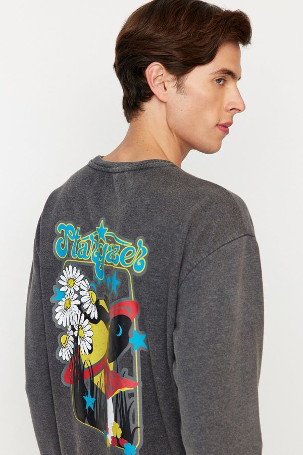 Trendyol Trendyol Anthracite Relaxed Crew Neck Faded/Faded Effect Sweatshirt
