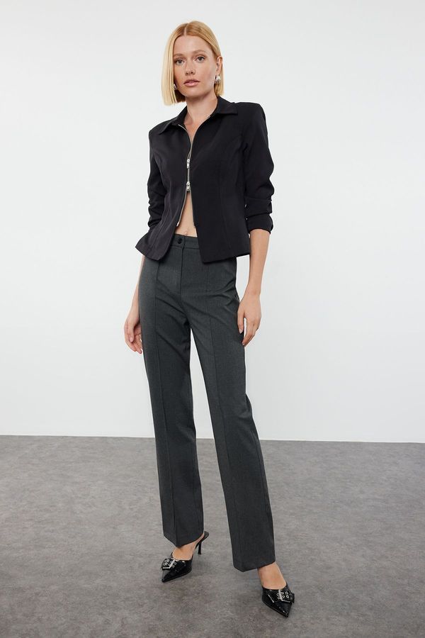 Trendyol Trendyol Anthracite Rib Detailed Straight Cut Trousers