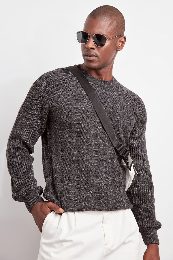 Trendyol Trendyol Anthracite Slim Crew Neck Knitwear Sweater