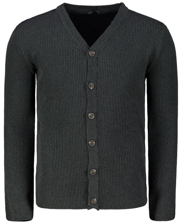 Trendyol Trendyol Anthracite Slim Fit Cotton Slim Fit V Neck Buttoned Ribbed Knit Cardigan