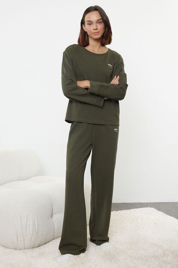 Trendyol Trendyol Anthracite Slogan Detailed Knitted Pajama Set