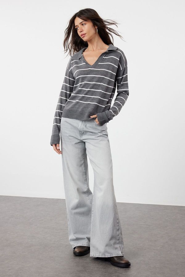 Trendyol Trendyol Anthracite Striped Knitwear Sweater