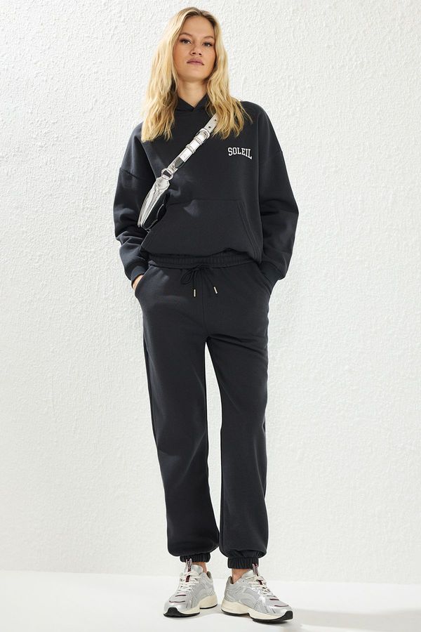 Trendyol Trendyol Anthracite Thick Polar Fleece Hooded Oversize/Relaxed Cut Knitted Tracksuit