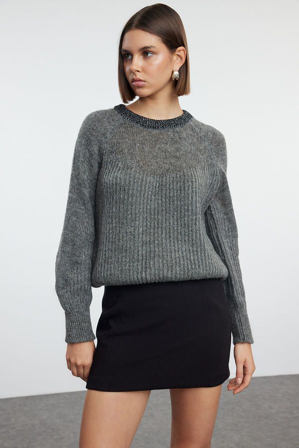 Trendyol Trendyol Anthracite Thin Transparent View Knitwear Sweater