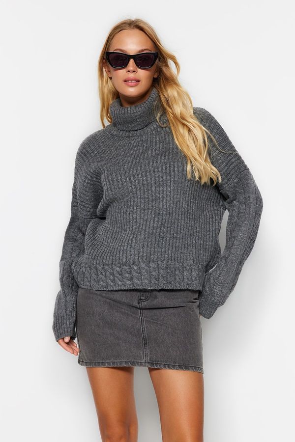 Trendyol Trendyol Anthracite Turtleneck Hair Knit Soft Textured Knitwear Sweater