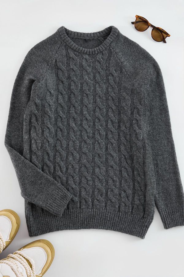 Trendyol Trendyol Anthracite Unisex Crew Neck Hair Knitted Sweater