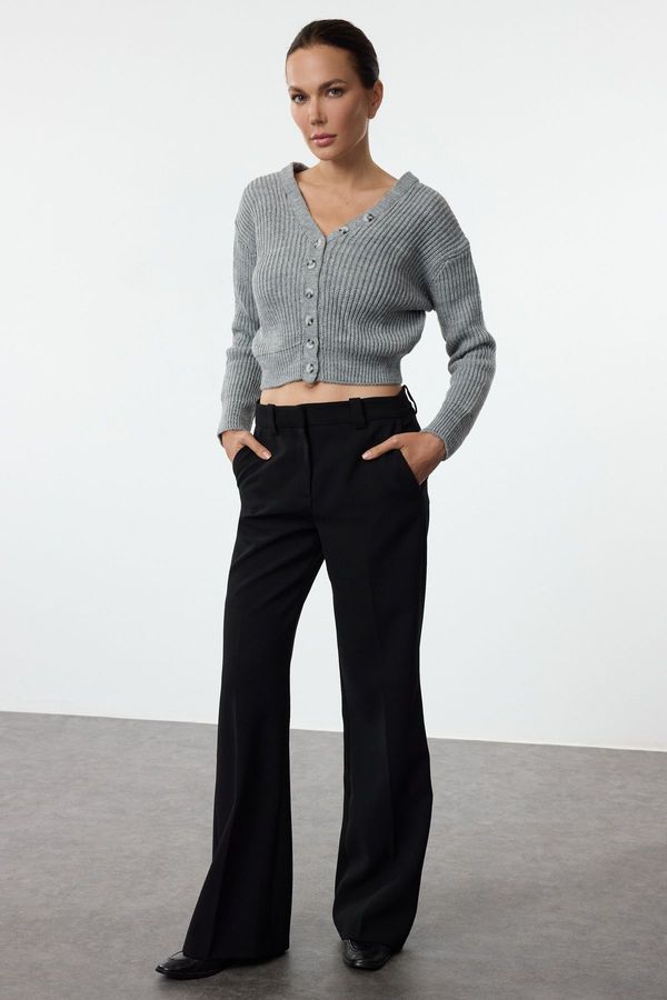 Trendyol Trendyol Anthracite V Neck Crop Knit Cardigan