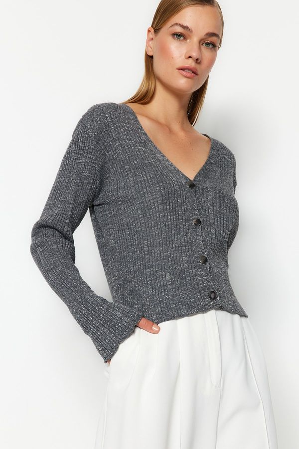 Trendyol Trendyol Anthracite V-Neck Knitwear Cardigan