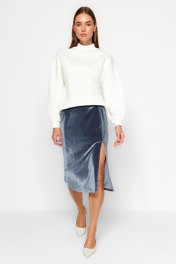 Trendyol Trendyol Anthracite Velvet Slit Midi Knit Skirt