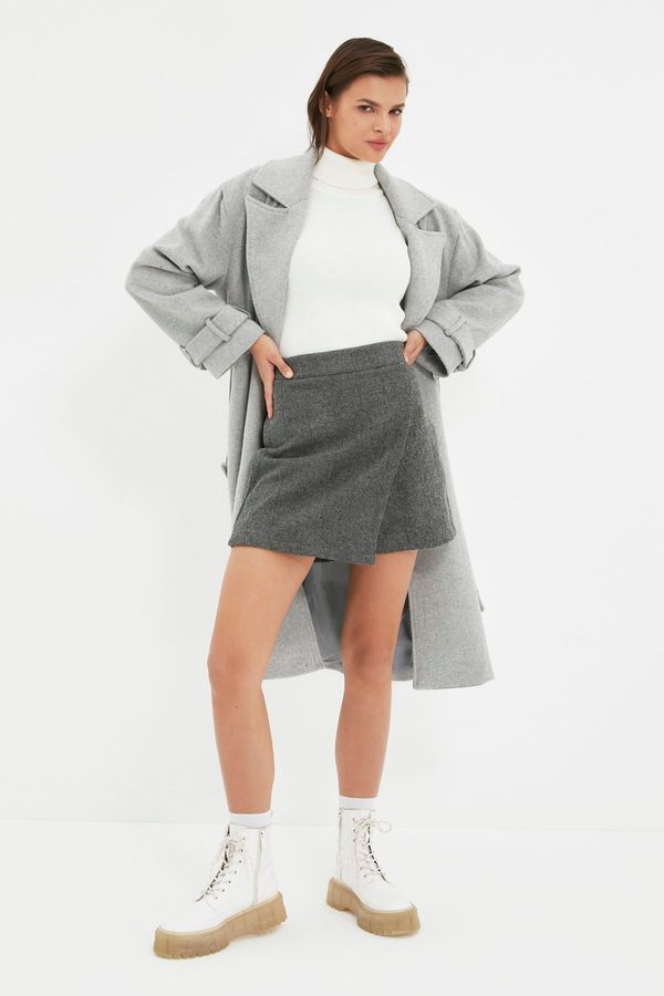 Trendyol Trendyol Anthracite Wrap Stitch Woven Shorts Skirt
