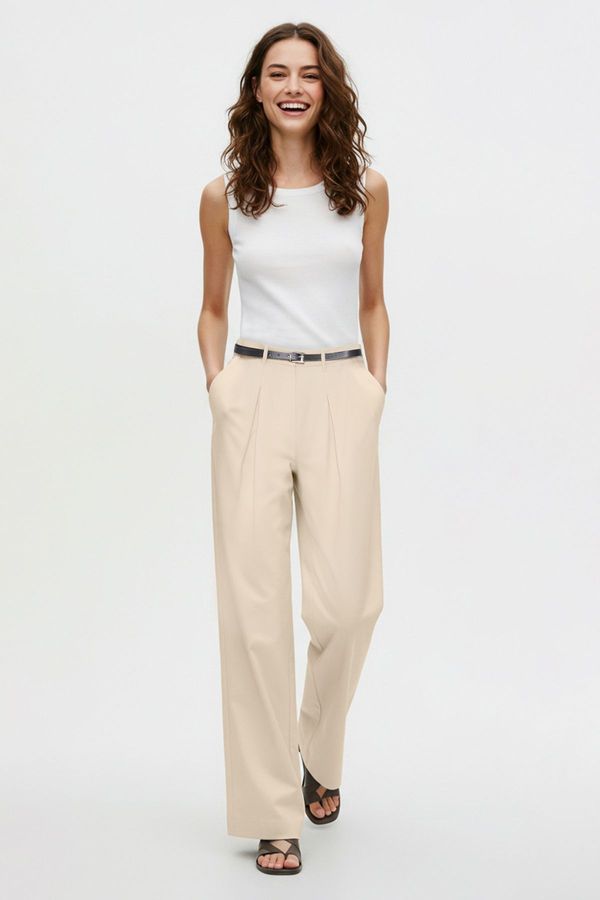 Trendyol Trendyol Balloon Pattern Cotton Woven Trousers with Mink Belt