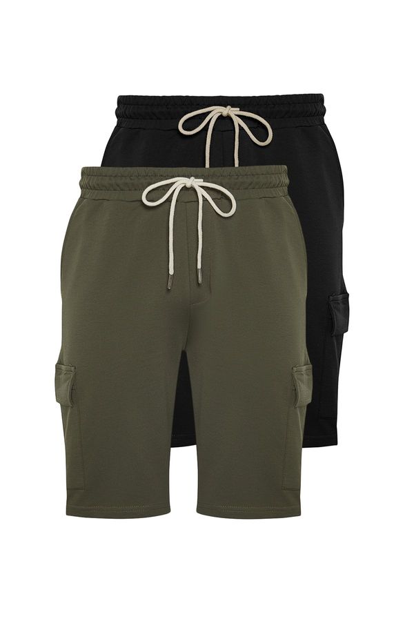 Trendyol Trendyol Basic Black-Khaki 2 Pack Regular Cut Cargo Pocket Drawstring Elastic Waist Shorts