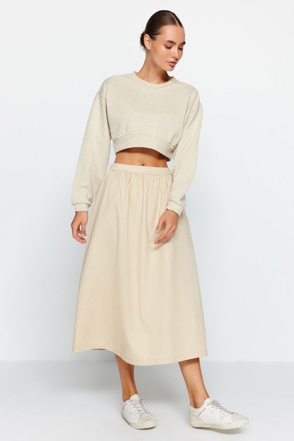 Trendyol Trendyol Beige A-line Midi Skirt With Woven