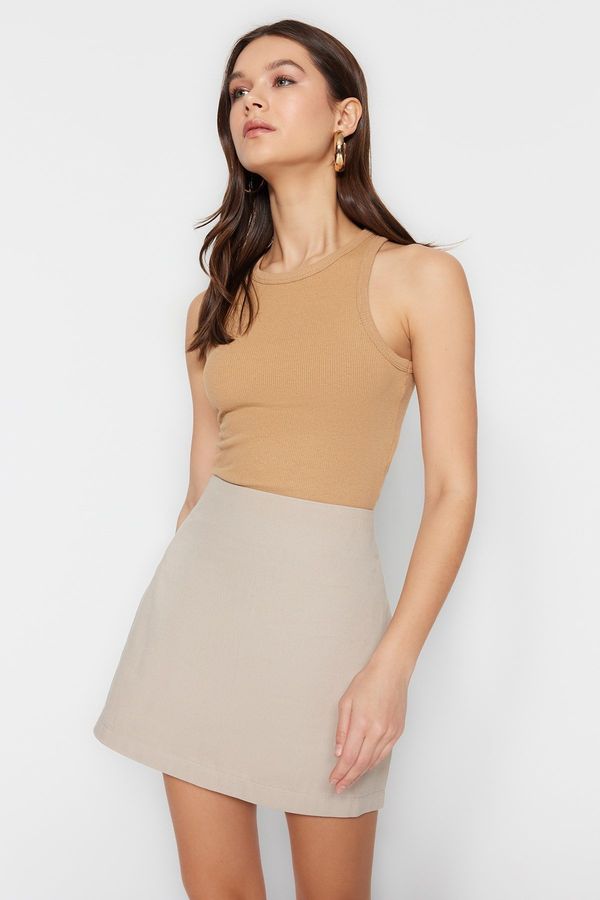 Trendyol Trendyol Beige Basic High Waist A-line Mini Length Woven Skirt