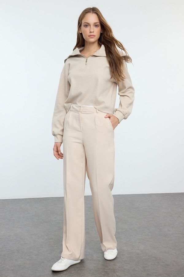 Trendyol Trendyol Beige Belt Detailed Wide Leg/Wide Leg Woven Trousers