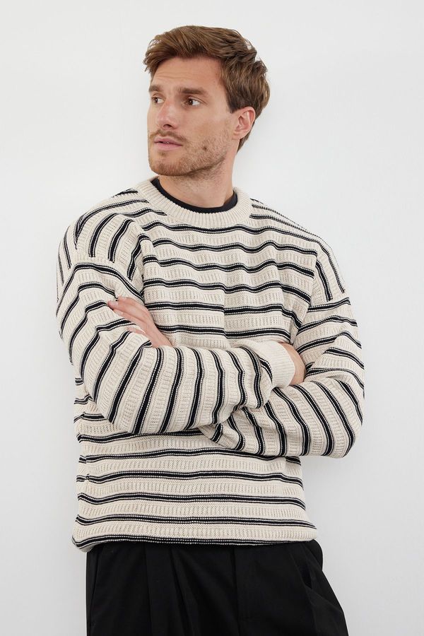 Trendyol Trendyol Beige Casual Unisex Crew Neck Striped Knitwear Sweater