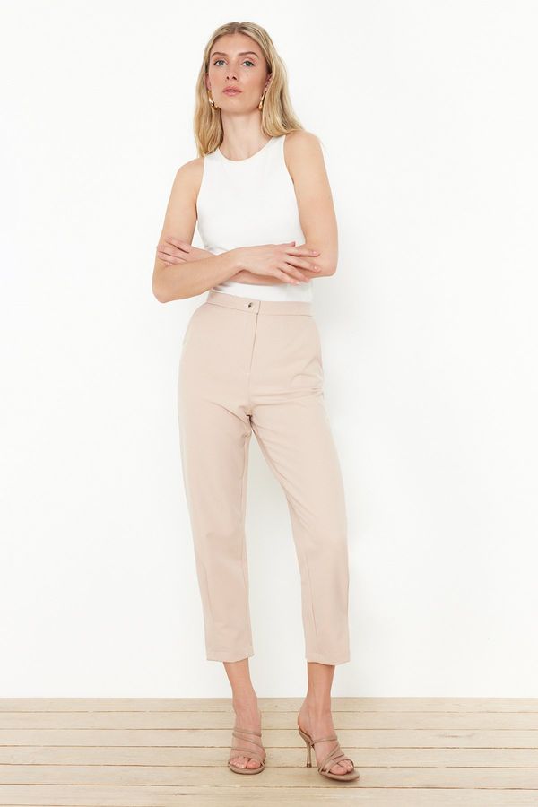 Trendyol Trendyol Beige Cigarette Cuff Stitched Woven Trousers