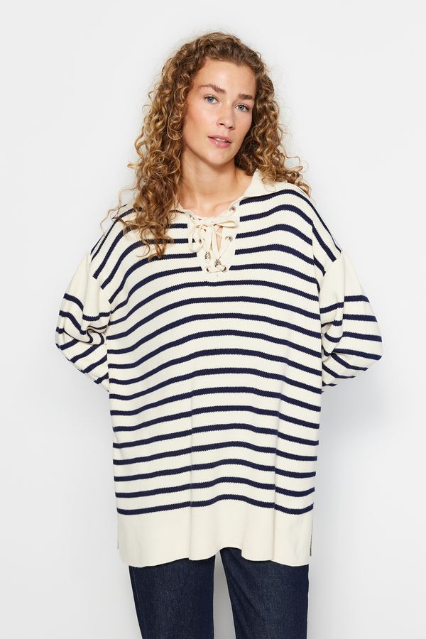 Trendyol Trendyol Beige Comfort Fit Striped Knitwear Sweater