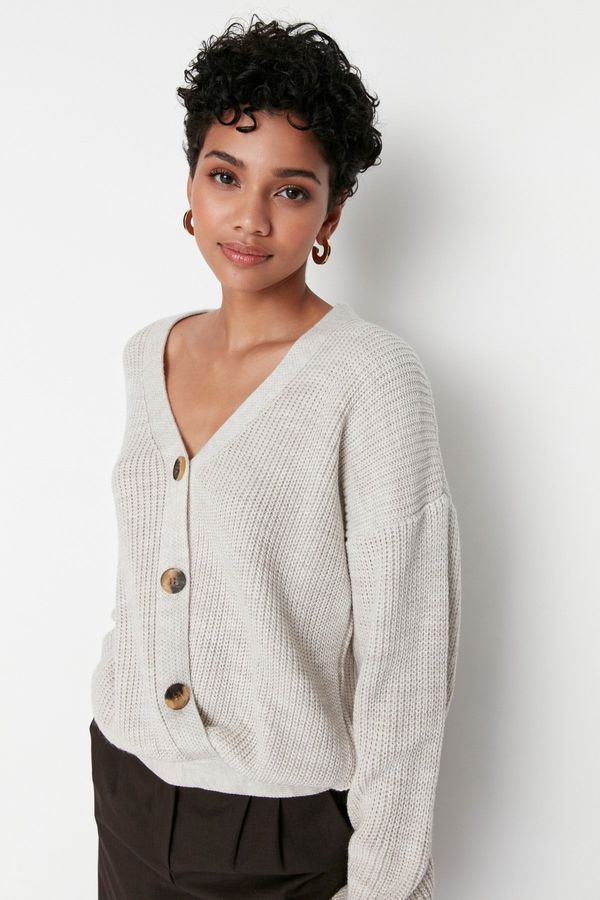 Trendyol Trendyol Beige Cord Detailed Knitwear Cardigan