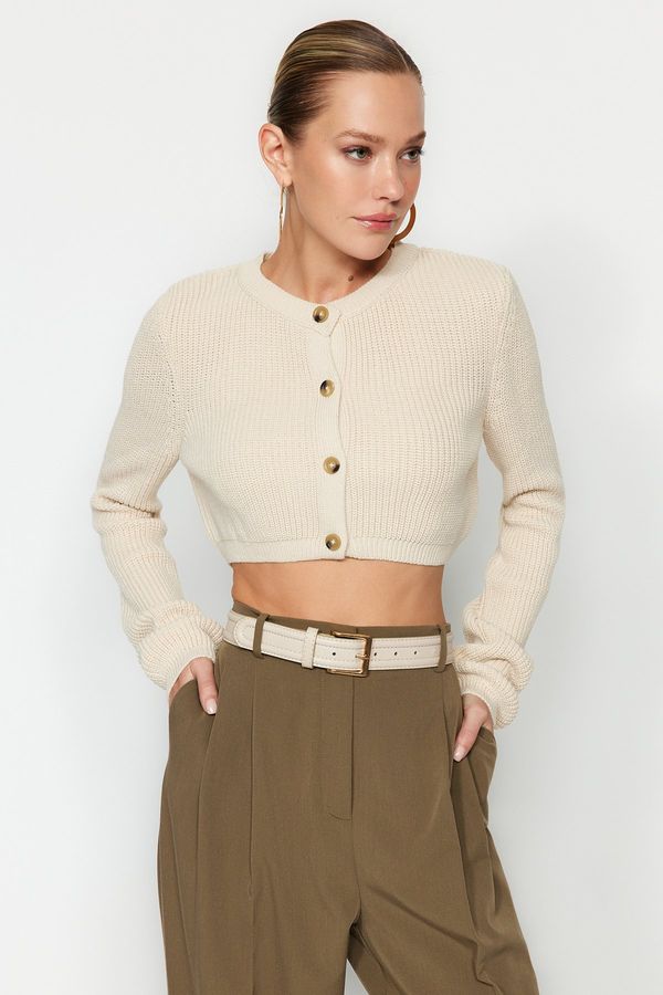 Trendyol Trendyol Beige Crop Basic Knitwear Cardigan