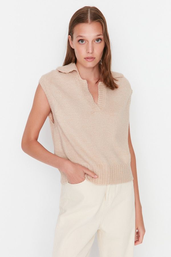 Trendyol Trendyol Beige Crop Polo Neck Knitwear Sweater