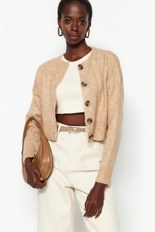 Trendyol Trendyol Beige Crop Soft Texture Buttoned Knit Cardigan