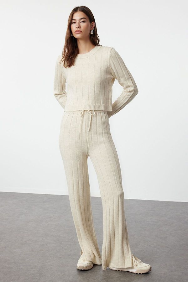 Trendyol Trendyol Beige Crop Sweater-Pants Knitwear Top-Top Set