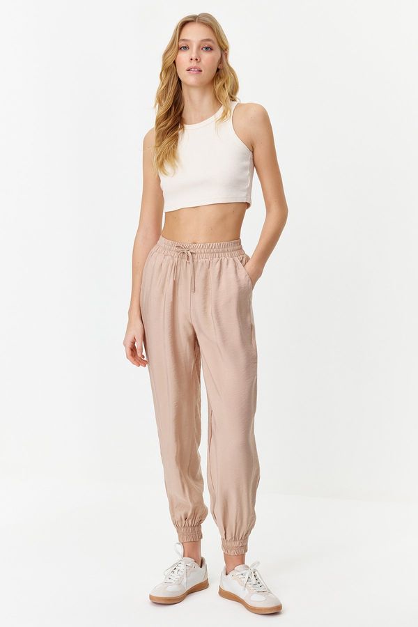 Trendyol Trendyol Beige Elastic Waist Jogger Woven Trousers