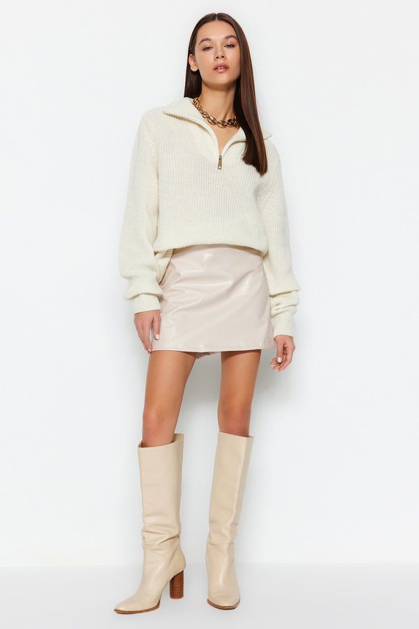 Trendyol Trendyol Beige Faux Leather Mini Woven Skirt