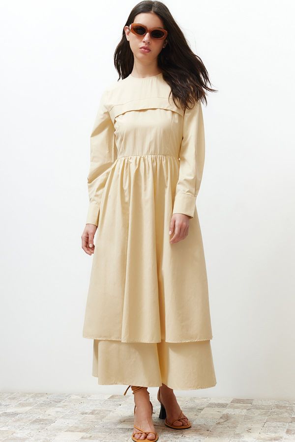 Trendyol Trendyol Beige Front Detailed Plain Woven Dress