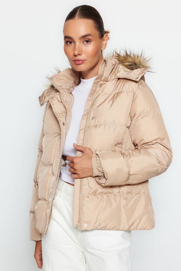 Trendyol Trendyol Beige Fur Inflatable Coat with Hood