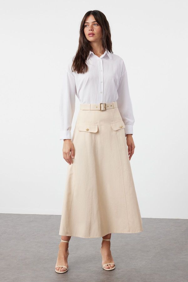 Trendyol Trendyol Beige Gabardine Pocket Detailed Woven Skirt