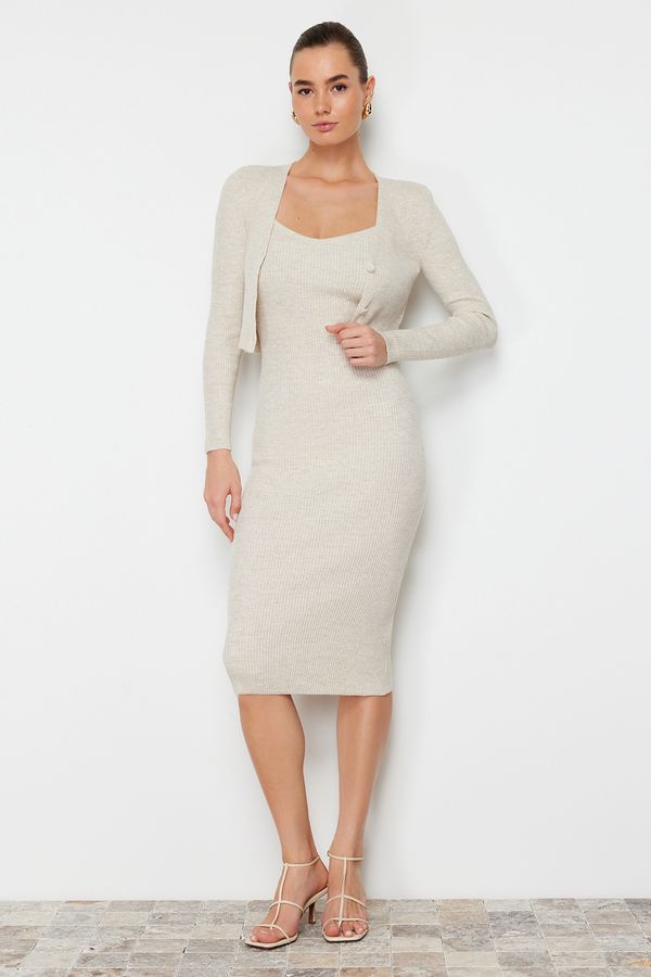 Trendyol Trendyol Beige Knitwear Midi Dress