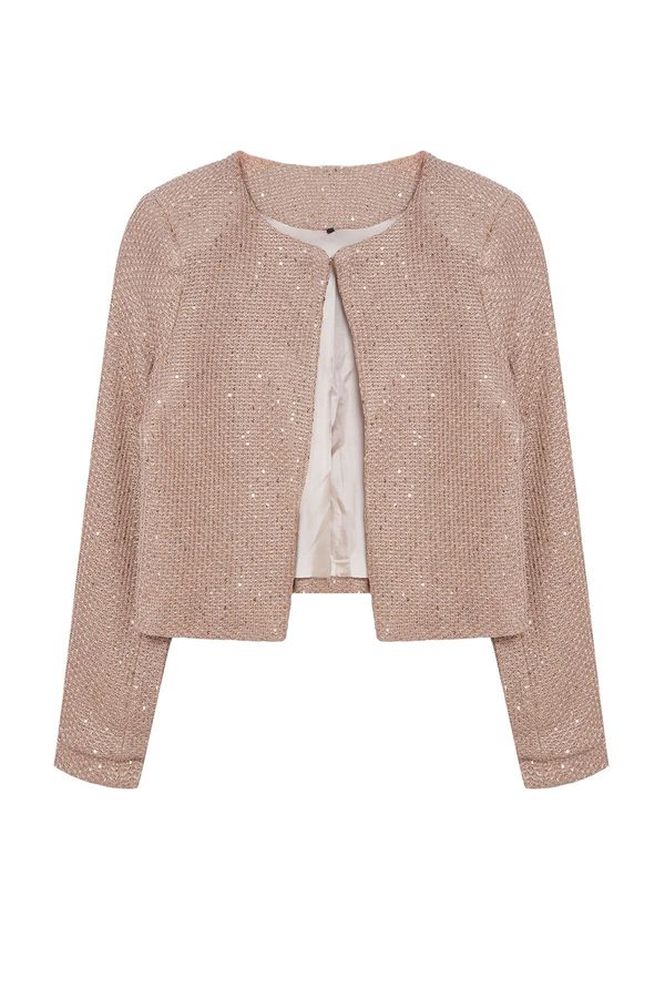 Trendyol Trendyol Beige Lined Sequin Detailed Jacket Look Knitted Cardigan